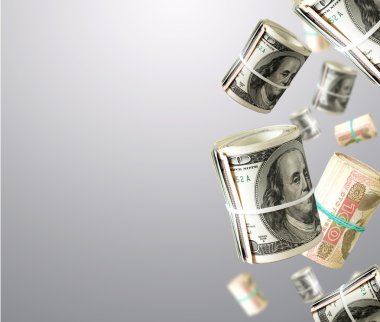 Rulo Unaited dolar ve Ukraynalı para devletler. Soyut para arka plan