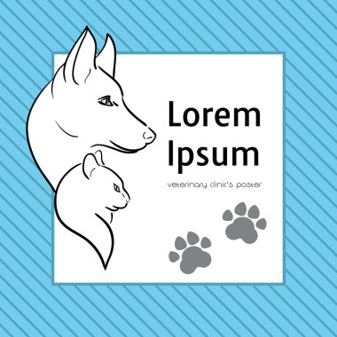 Elle çizilmiş kedi ve köpek veteriner dükkanı veya klinik için poster üzerinde