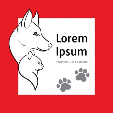 Elle çizilmiş kedi ve köpek veteriner dükkanı veya klinik için poster üzerinde