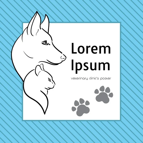 Рука намальована кішка і собака на плакаті для ветеринарного магазину або клініки — стоковий вектор