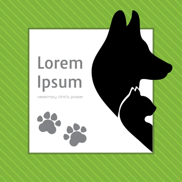 Силуети кота і собаки на плакаті Шаблон для ветеринарного магазину або клініки — стоковий вектор