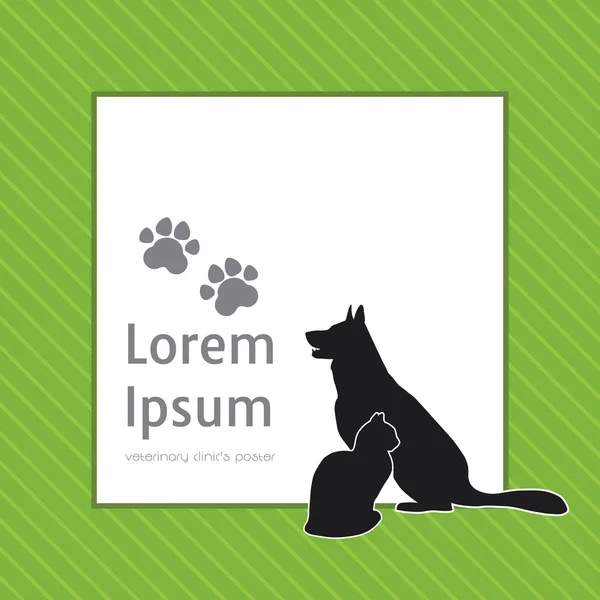 Силуети кота і собаки на плакаті Шаблон для ветеринарного магазину або клініки — стоковий вектор