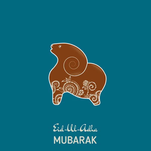 Plantilla de tarjeta de felicitación para el Festival de la Comunidad Musulmana Eid-Al-Fitr Mubarak con ilustración de oveja plana decorada con zentangle dibujado a mano . — Vector de stock
