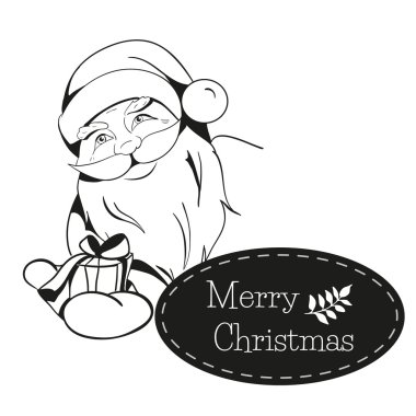Noel tebrik kartı Noel Baba ile bir hediye eller.