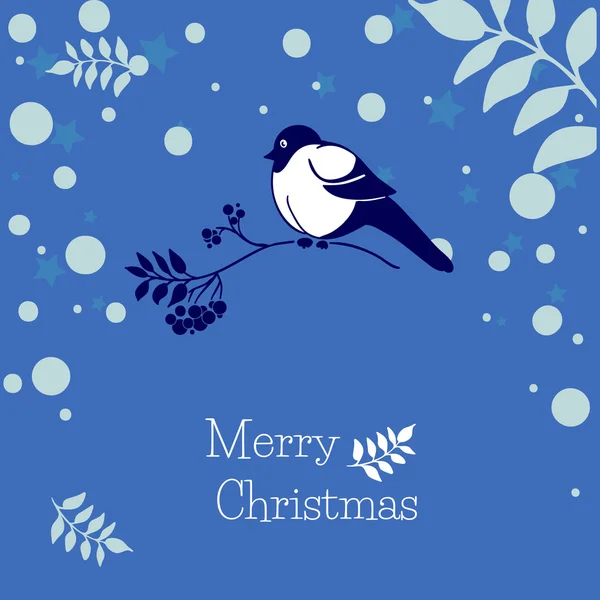 Christmas  card with bullfinch and rowan branch — Stock Vector