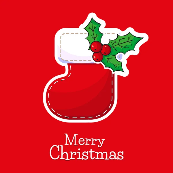 Piękny skarpety świąteczne z Poinsettia, Boże Narodzenie gwiazda, na szablon karty z pozdrowieniami. — Wektor stockowy