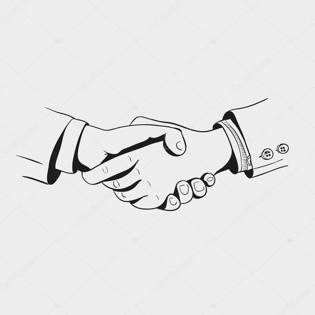 black and white icon, hand drawn handshake