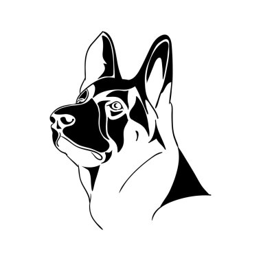 Portre Alman çoban köpeği - siyah ve beyaz vektör çizim