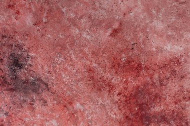 Soyut Beton kırmızı pembe arka plan, sürtünme ve sıçrama var. Yumuşak odaklı, grunge tarzında desenli duvar dokusu. Mesaj için yer var. ağ için kullan