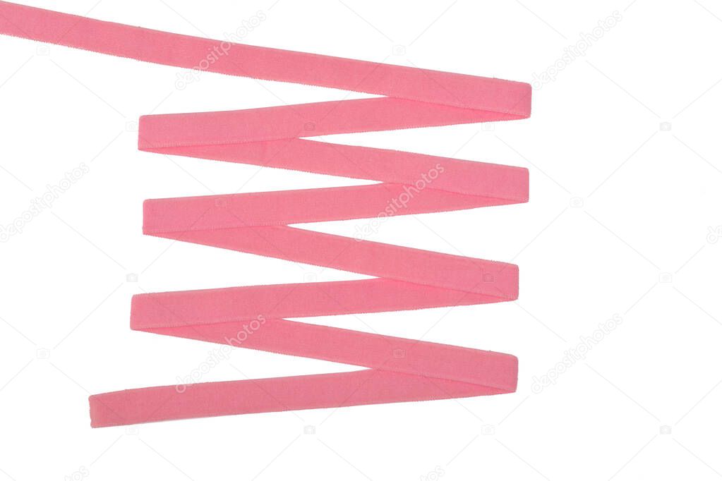 pink Underwear elastic band for clothes and bras on a white background, zigzag. Isolated.