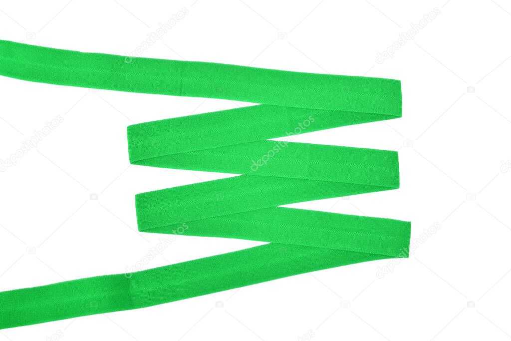 green Underwear elastic band for clothes and bras on a white background, zigzag. Isolated.