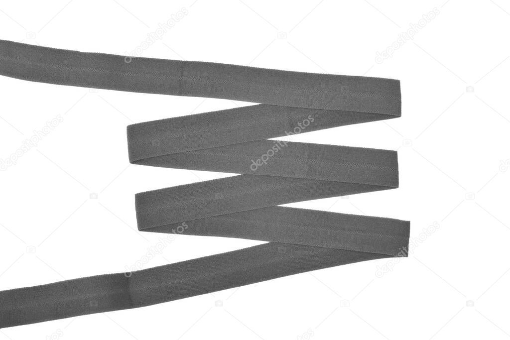 grey Underwear elastic band for clothes and bras on a white background, zigzag. Isolated.