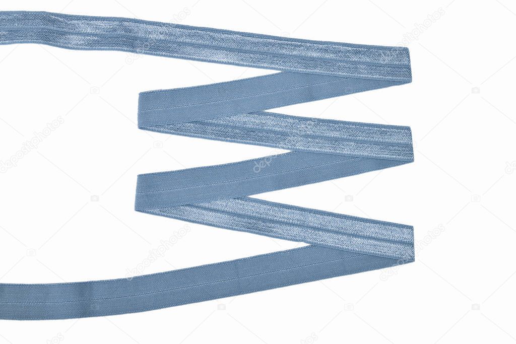 blue Underwear elastic band for clothes and bras on a white background, zigzag. Isolated.