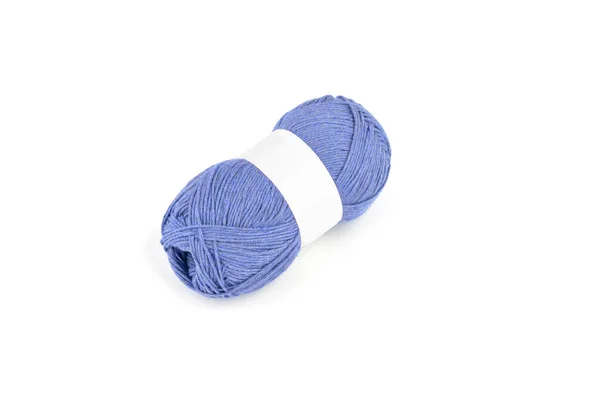 Tangle Hilo Color Azul Con Etiqueta Blanco Madeja Fondo Blanco —  Fotos de Stock