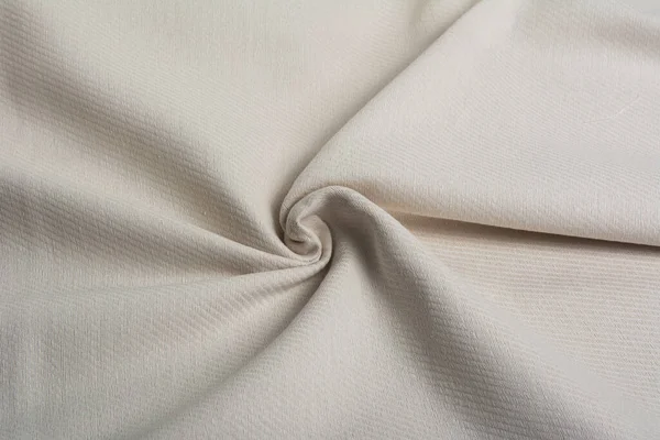 Bézs Cotton Természetes Szövet Szövés Szálak Textúra Göndör Gyűrött Fold — Stock Fotó