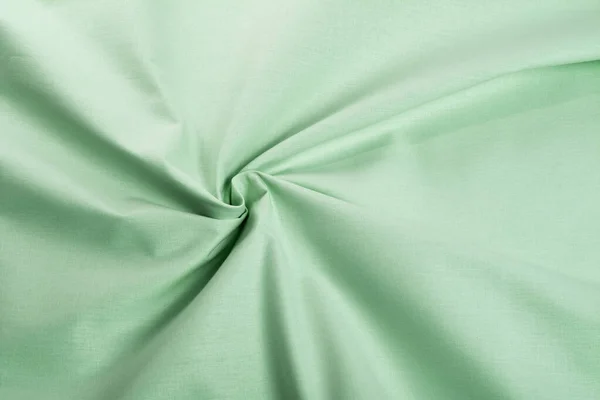 Zöld Pamut Természetes Szövet Szövés Szálak Textúra Göndör Gyűrött Fold — Stock Fotó