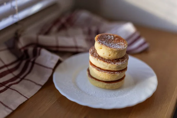 Homemade Fluffy Souffle Pancake Тісто Зроблене Мигдалю Кокосового Горіха Соєвого — стокове фото