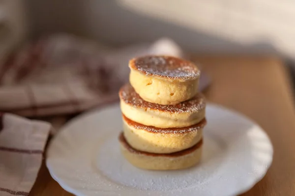 Homemade Fluffy Souffle Pancake Тісто Зроблене Мигдалю Кокосового Горіха Соєвого — стокове фото