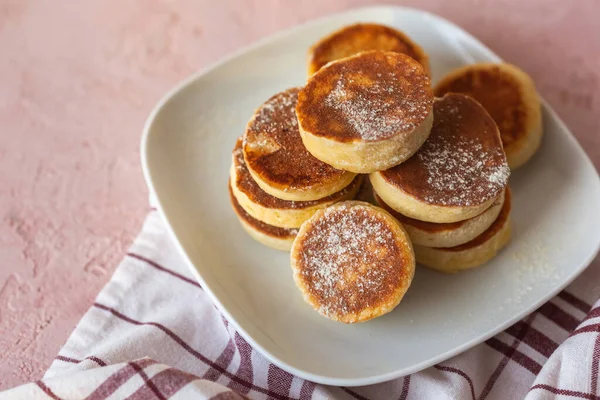 Homemade Pile Fluffy Souffle Pancake Almond Coconut Soy Flour Closeup — Stock Photo, Image