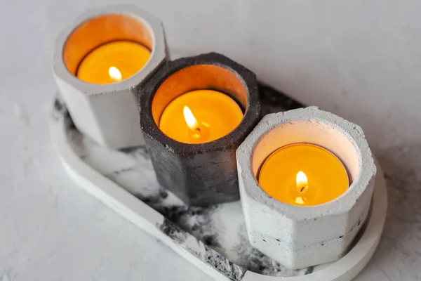Set Color Monochrome Stone Candle Holder Abstract Smudges Cracks Gray — Stock Photo, Image