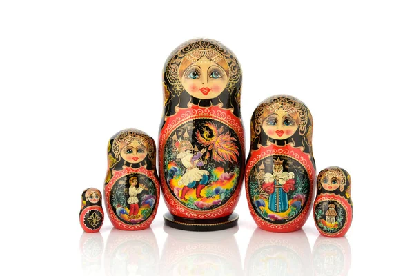 Família Matryoshka Definir Bonecas Desmontadas Madeira Bonito Tradicional Aninhado Com — Fotografia de Stock