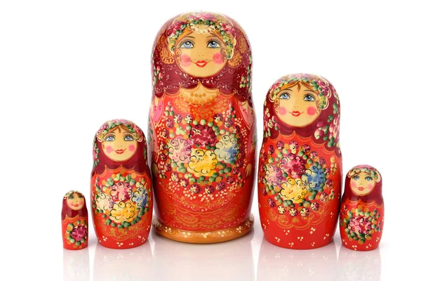 Família Matryoshka Definir Bonecas Desmontadas Madeira Bonito Tradicional Aninhado Com — Fotografia de Stock