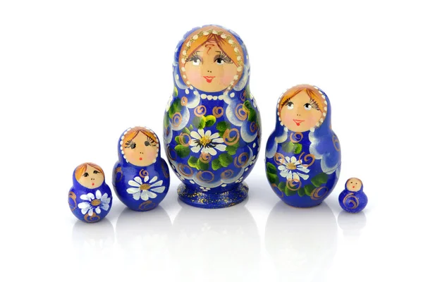 Família Matryoshka Definir Bonecas Desmontadas Madeira Bonito Tradicional Aninhado Com — Fotografia de Stock