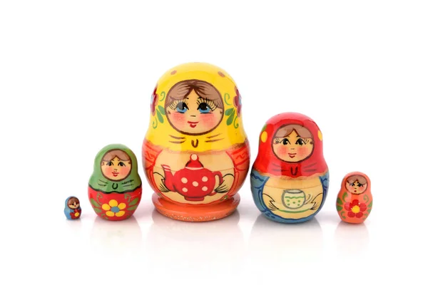 Matryoshka Family Set Traditional Wooden Beautiful Nested Disassembled Dolls Painting — Stock Photo, Image