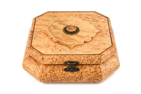 벨벳 무늬가 있는 나무 장신구 상자 — 스톡 사진