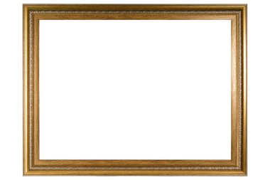 Beyaz zemin üzerinde izole edilmiş Eski Klasik Tahta Yapı Model Çerçevesi. Boş, güzel ve çeşitli konulardan oluşan baget kalıbı. Tasarım elemanı. resim, ayna ya da fotoğraf çerçevelemek için kullanılıyor.