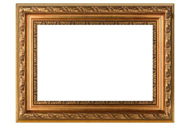 Beyaz zemin üzerinde izole edilmiş Eski Klasik Tahta Yapı Model Çerçevesi. Boş, güzel ve çeşitli konulardan oluşan baget kalıbı. Tasarım elemanı. resim, ayna ya da fotoğraf çerçevelemek için kullanılıyor.