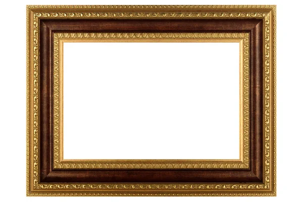 Golden Classic Old Vintage Wooden Mockup Canvas Frame Isolated White — Stock Photo, Image