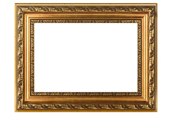 Golden Classic Old Vintage Wooden Mockup Canvas Frame Isolated White — Stock Photo, Image