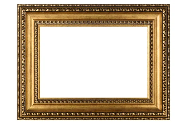 Golden Classic Old Vintage Wooden Mockup Canvas Frame Isolated White — Stock Photo, Image