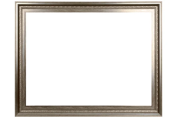 Silver Classic Old Vintage Wooden Mockup Canvas Frame Isolated White — Stock Photo, Image