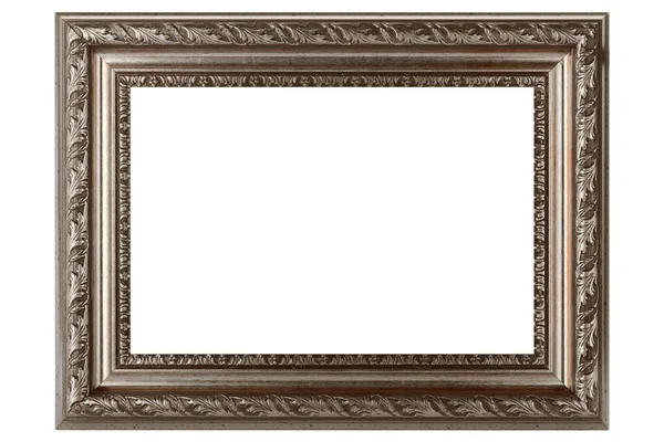 Zilver Classic Oud Vintage Houten Mockup Canvas Frame Geïsoleerd Witte — Stockfoto