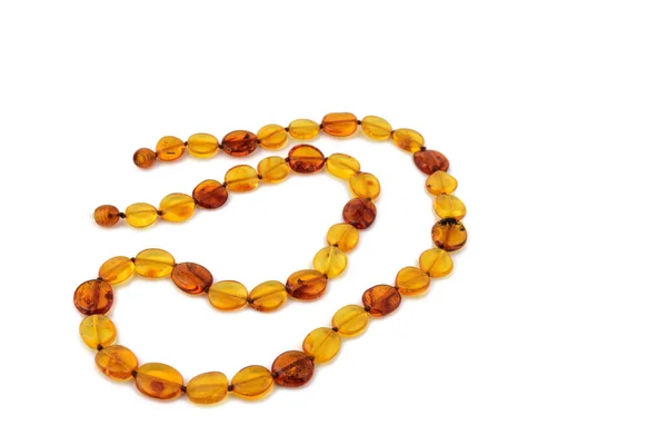 Necklace Made Natural Polished Transparent Honey Luxury Amber Beads Inclusions — Stock Photo, Image