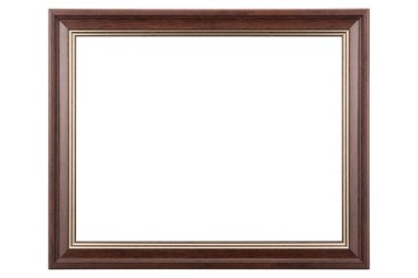 Kahverengi Klasik Eski Klasik Ahşap Model Tuvali çerçevesi beyaz arka planda izole edilmiş. Boş, güzel ve çeşitli konulardan oluşan baget kalıbı. Tasarım elemanı. resim, ayna ya da fotoğraf çerçevelemek için kullanılıyor.