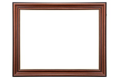 Kahverengi Klasik Eski Klasik Ahşap Model Tuvali çerçevesi beyaz arka planda izole edilmiş. Boş, güzel ve çeşitli konulardan oluşan baget kalıbı. Tasarım elemanı. resim, ayna ya da fotoğraf çerçevelemek için kullanılıyor.