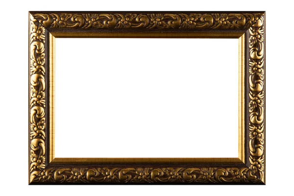 Gold Classic Old Vintage Wooden Mockup Canvas Frame Isolated White — Stock Photo, Image