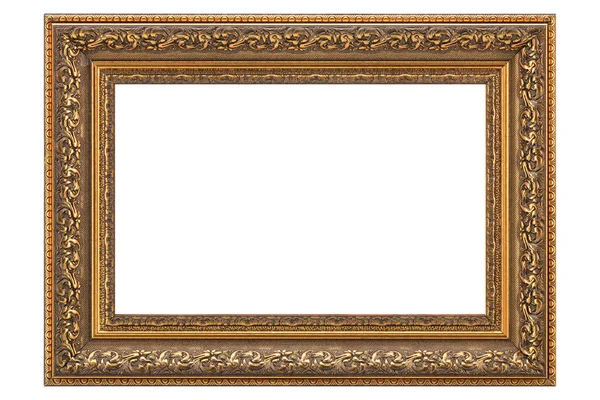Gold Classic Old Vintage Wooden Mockup Canvas Frame Isolated White — Stock Photo, Image