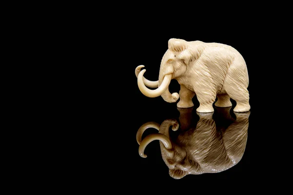 Ελεφαντόδοντο Αγαλματίδιο Από Μαμούθ Ελέφαντα Μαύρο Φόντο Αντανάκλαση Σκαλισμένα Ένα — Φωτογραφία Αρχείου