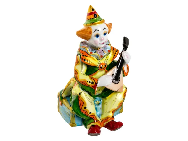 Porzellan Keramikfiguren Bunte Niedliche Clown Isoliert Auf Weißem Hintergrund Bemalte — Stockfoto