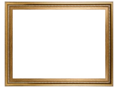 Beyaz zemin üzerinde izole edilmiş Eski Klasik Tahta Yapı Model Çerçevesi. Boş, güzel ve çeşitli konulardan oluşan baget kalıbı. Tasarım elemanı. resim, ayna ya da fotoğraf çerçevelemek için kullanılıyor.