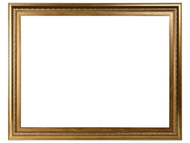 Beyaz zemin üzerinde izole edilmiş Eski Klasik Tahta Yapı Model Çerçevesi. Boş, güzel ve çeşitli konulardan oluşan baget kalıbı. Tasarım elemanı. resim, ayna ya da fotoğraf çerçevelemek için kullanılıyor.