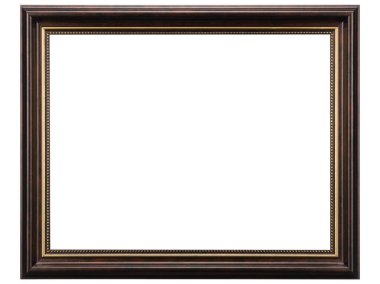 Kahverengi Klasik Eski Klasik Ahşap Model Tuvali çerçevesi beyaz arka planda izole edilmiş. Boş, güzel ve çeşitli konulardan oluşan baget kalıbı. Tasarım elemanı. resim, ayna ya da fotoğraf çerçevelemek için kullanılıyor.