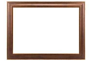 Kahverengi Klasik Eski Klasik Ahşap Model Tuvali çerçevesi beyaz arka planda izole edilmiş. Boş, güzel ve çeşitli konulardan oluşan baget kalıbı. Tasarım elemanı. resim, ayna ya da fotoğraf çerçevelemek için kullanılıyor.