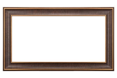 Kahverengi Klasik Eski Klasik Ahşap Model Tuvali çerçevesi beyaz arka planda izole edilmiş. Boş, güzel ve çeşitli konulardan oluşan baget kalıbı. Tasarım elemanı. resim, ayna ya da fotoğraf çerçevelemek için kullanılıyor.