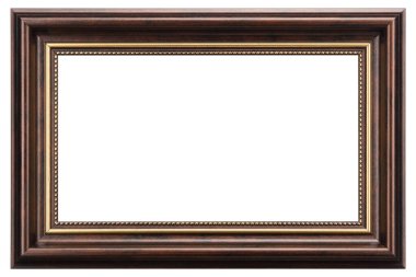 Kahverengi Klasik Eski Klasik Ahşap Model Tuvali çerçevesi beyaz arka planda izole edilmiş. Boş, güzel ve çeşitli konulardan oluşan baget kalıbı. Tasarım elemanı. resim, ayna ya da fotoğraf çerçevelemek için kullanılıyor.