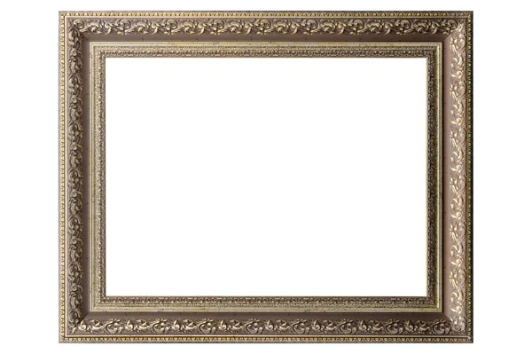 Golden Classic Old Vintage Wooden Mockup Canvas Frame Isolated White — Stock Photo, Image